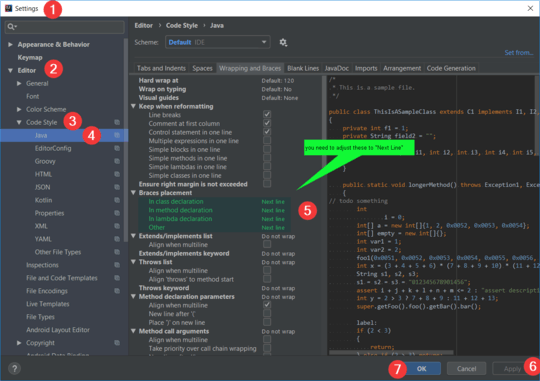 Screenshot "How to change braces position in Intelli