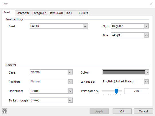 Text Properties dialog