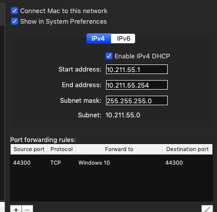 Forwarded port in Parallels