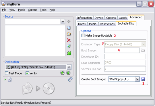 ImgBurn - Advanced - Create Bootable Disc