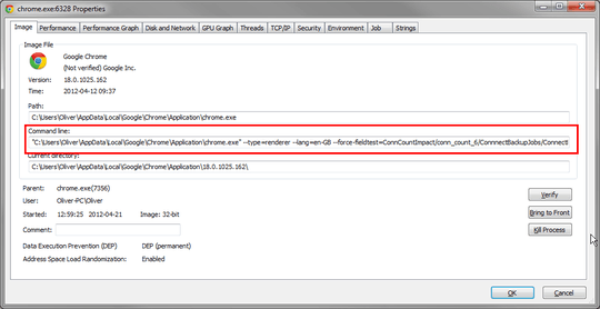 Properties of a "chrome.exe" process