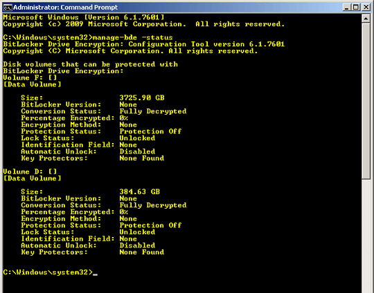 BitLocker Drive Encryption tool in the Command prompt