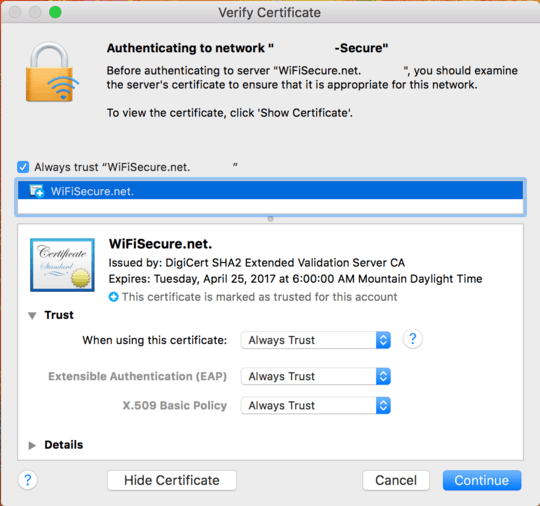 Mac Verify Certificate prompt