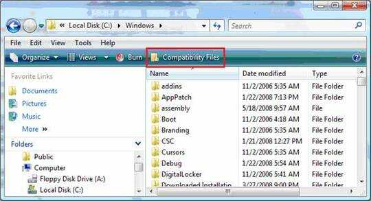 Screenshot of Compatibility files