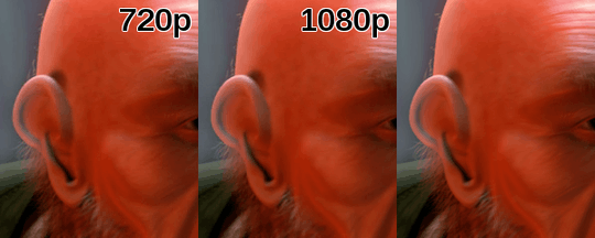 Comparison of high-bitrate 720p and 1080p stills to uncompressed frame