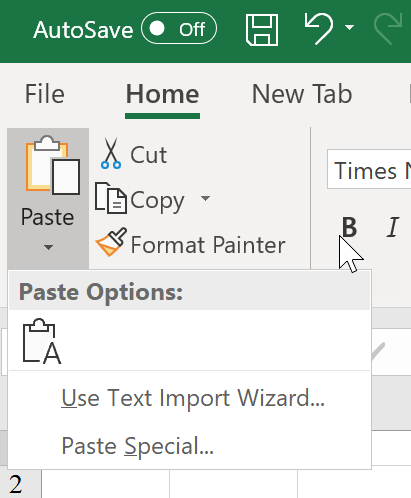 Screenshot from Excel 2017