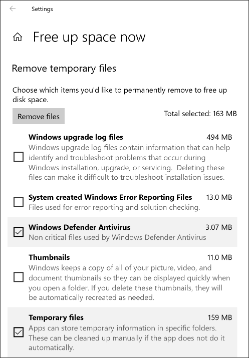 Free Space - Settings