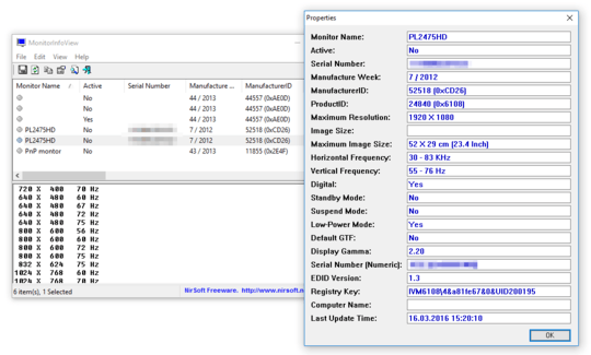 Screenshot of MonitorInfoView