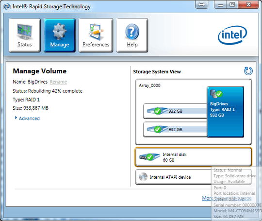 Intel RST Screenshot