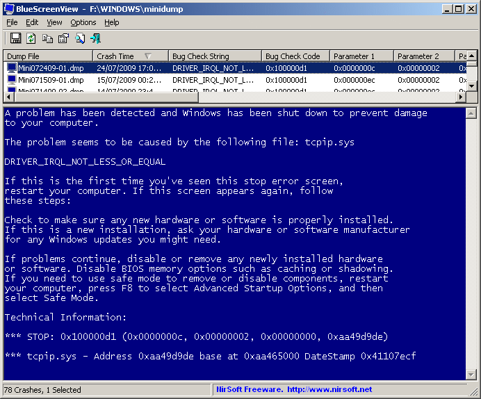 BlueScreenView screenshot