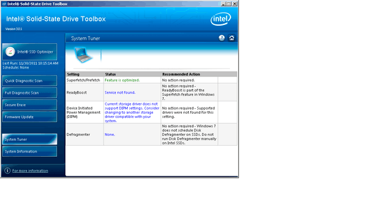 Intel SSD Toolbox Status
