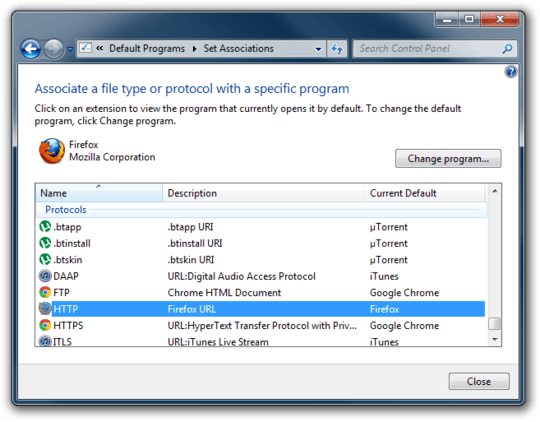 Double checking the default program in the Control Panel