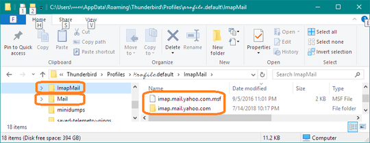 Thunderbird mail folders, Windows