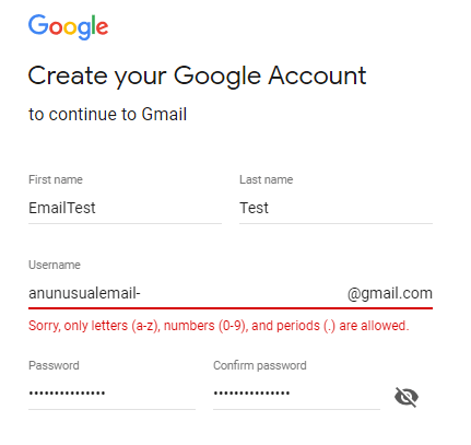 GMail Error for the above case