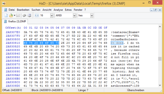 HxD for searching the dump