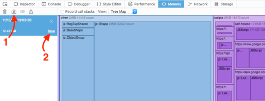 Screenshot of Firefox Developer Tools – Memory tab