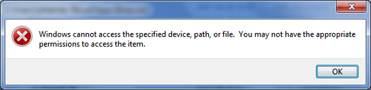 Message box detailing that one cannot execute the given program