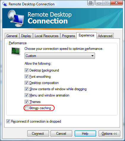 Remote Desktop Connection Dialog