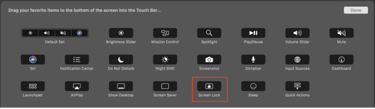Touch Bar configuration to lock screen.