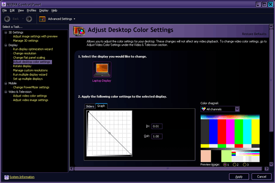 NVIDIA Control Panel with Advanced options - colors inverted