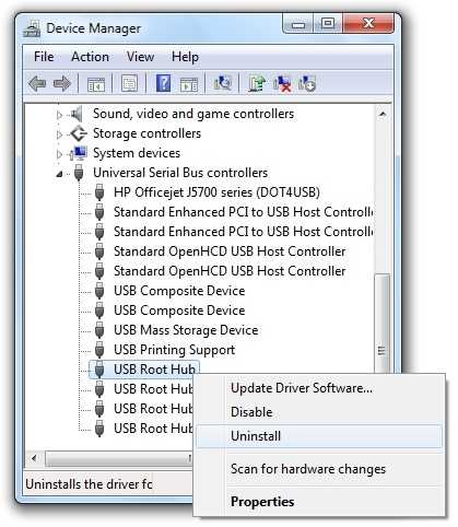 uninstall root hubs