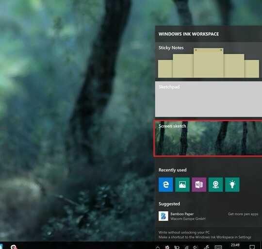 Screen Sketch in Windows Ink Workspace