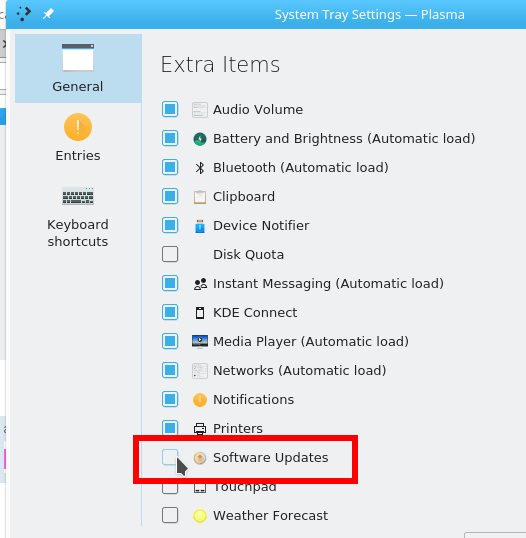 System tray settings