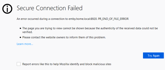 Secure Connection Failed Error Message