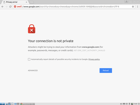 NET::ERR_CERT_AUTHORITY_INVALID message in Chrome