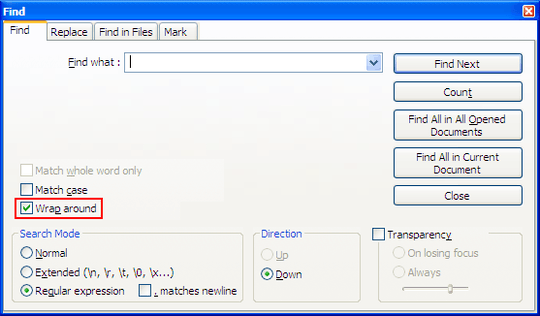 Notepad++ Find Dialog