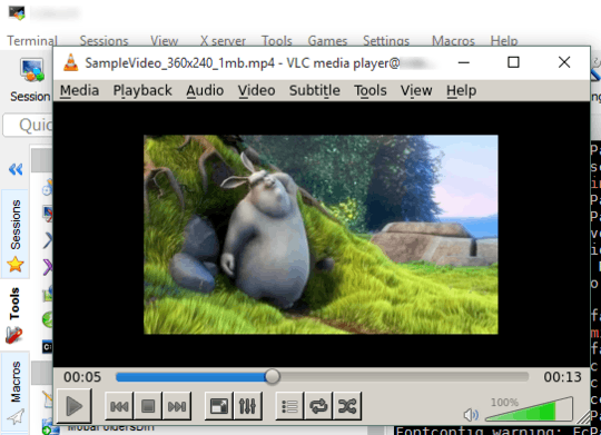 VLC reproducing video using MobaXterm