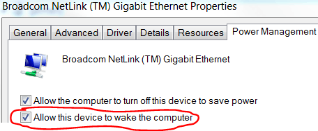 Allow this device to wake the computer