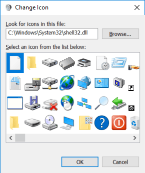 Screenshot of shell32.dll icons