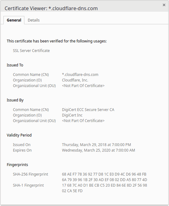 Certificate Viewer: *.cloudflare-dns.com