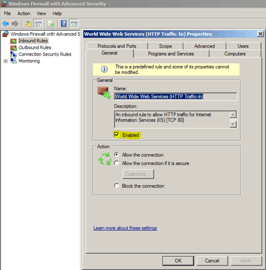 Windows Firewall HTTP Inbound Traffic