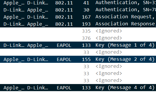 iphone to D-link authentication, association, eapol handshake