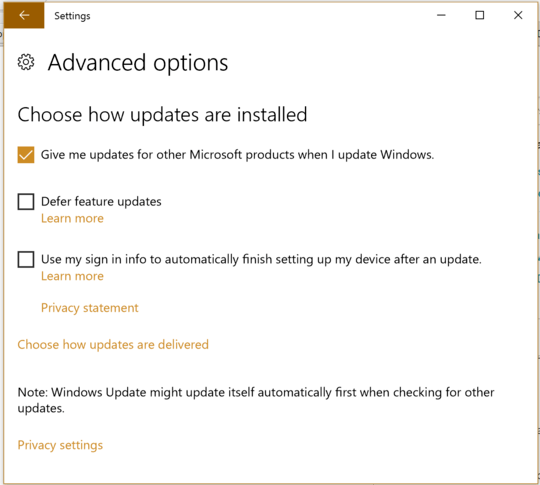 Windows update advanced options