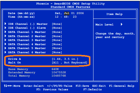 Image of the floppy config in the BIOS