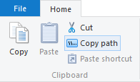 "Copy path" button in the Windows 8 Explorer ribbon on the Home tab