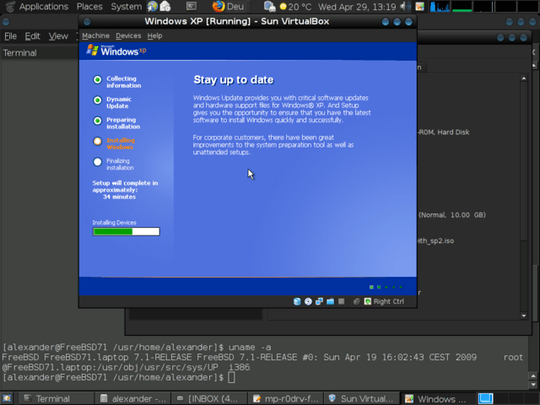 XP installed under FreeBSD in VirtualBox
