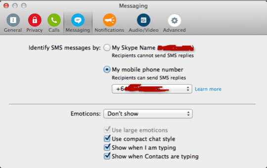 Skype OSX settings screen