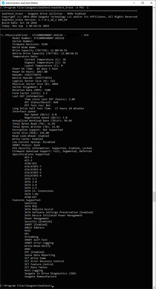 Output of SeaChest_Erase -d PD1 -i