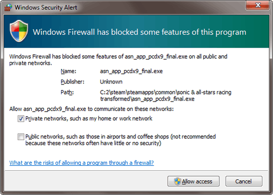 Windows Firewall dialog pop-up