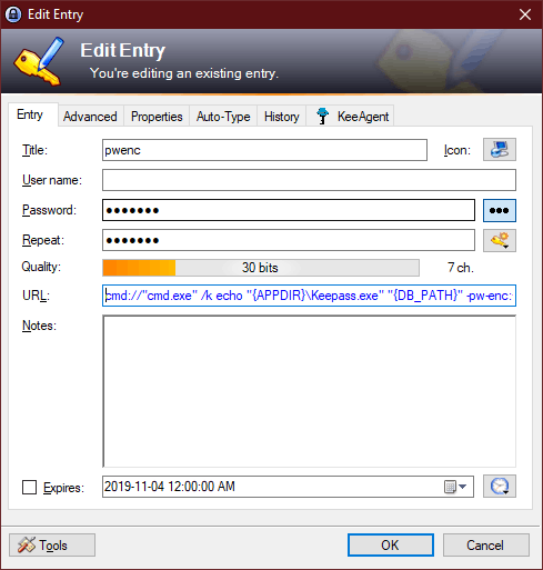 Keepass Entry Screen