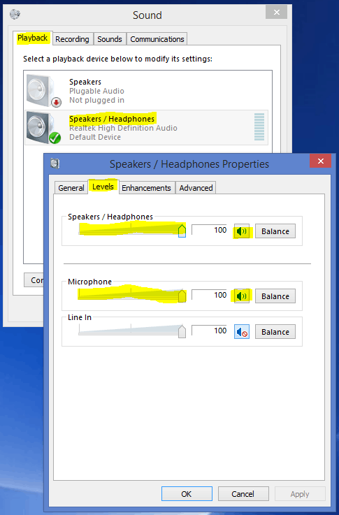 adjusting levels in playback