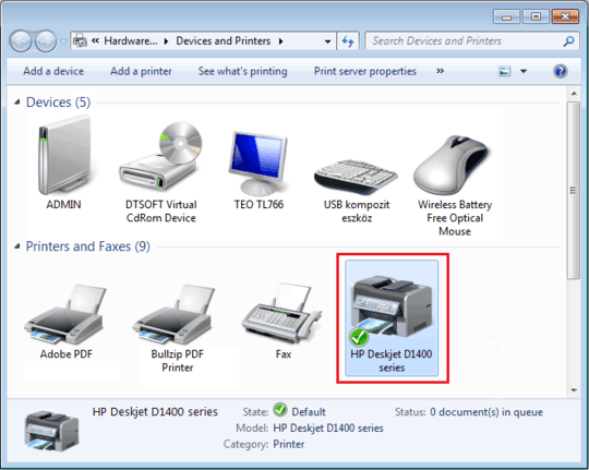 Win 7 Devices and Printers