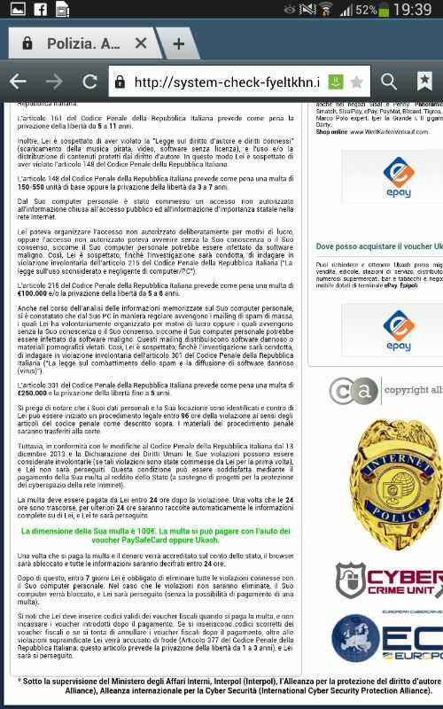 Screenshot of fake police ransom page