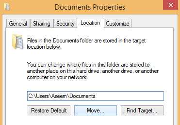 documents properties location move
