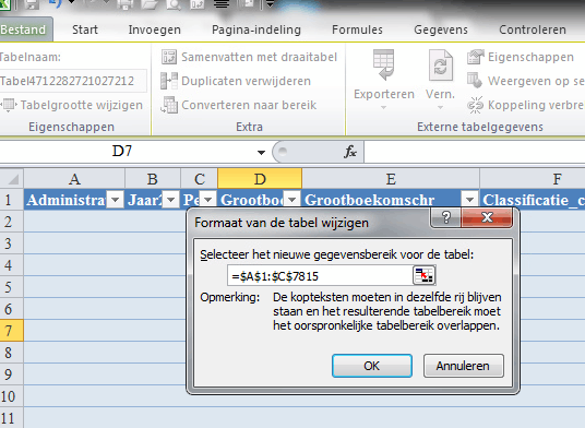 In block contained Excel table