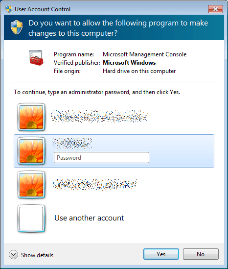 The UAC prompt only asks for a password now.